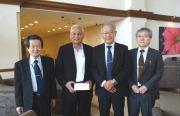 Meeting with Dr. Aizirman at the lobby of the hotel for the UEC mission, from right to left, Prof. Nakano, Prof. Fukuda, Dr. Aizirman, Prof. Takahashi 